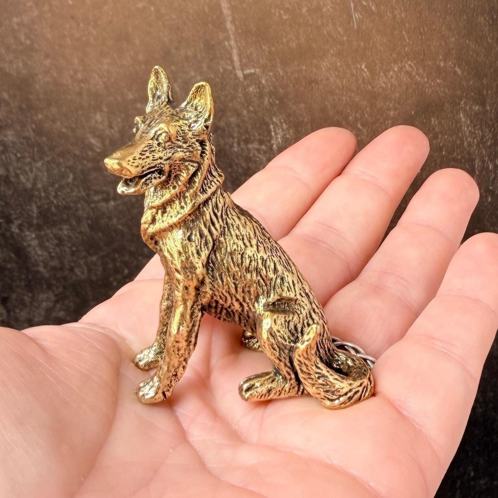 Brass German Shepherd Dog Figurine Miniature Protection Totem Altar Decor